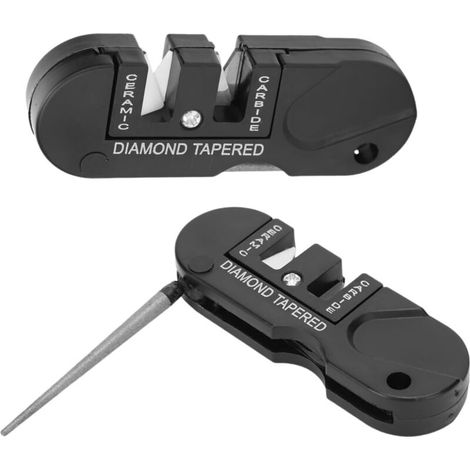 Messerschärfer (2er-Set), tragbarer, diamantbeschichteter, konischer Stab (8 x 3 x 1,5 cm), idealer Taschenschärfer für Camping und Wandern. Material: Diamant-Keramik-Legierung. (1/4)