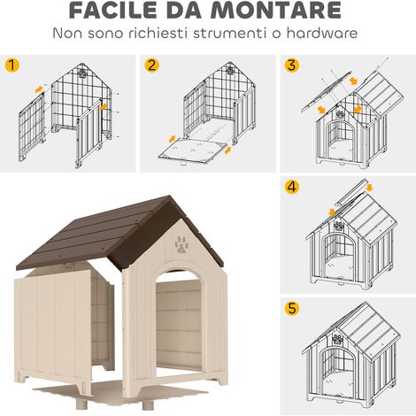 Cuccia surélevée pour chien, toit incliné ventilé, en polypropylène, dimensions 102x94x103 cm, beige et brun foncé (1/5)
