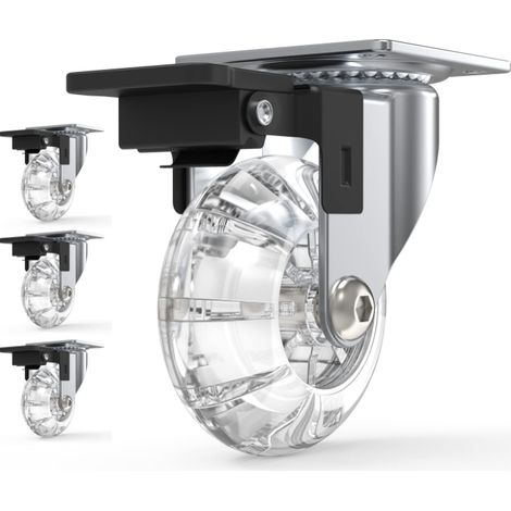 BRAVIX Lot de 4 Roulettes Pour Meubles avec Freins,Roulettes Pivotante Rotation à 360°,sans Traces au Sol,Vis Incluses (1/5)