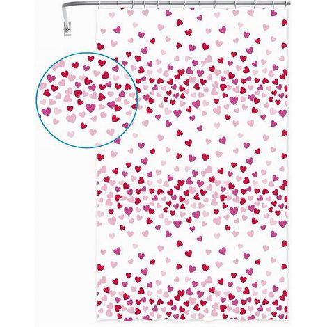 TRADE SHOP - Tenda Doccia Vasca Bagno 12 Ganci Impermeabile Cuori Rossi Rosa 240x200cm 87562 - (1/2)