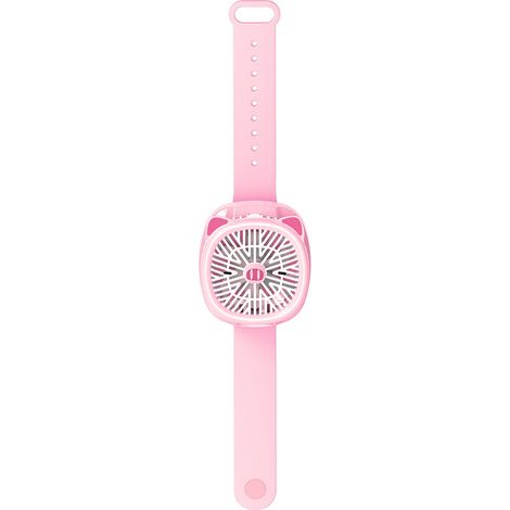 (Rouge) Horloge dessin animé - Mini ventilateur portable rechargeable d'extérieur - Jouet de vacances pour enfants