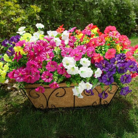 Fleurs Artificielles Extérieur – Lot de 12 Bouquets de Liseron Coloré avec Eucalyptus, Plantes Factices Résistantes aux UV pour Jardin, Balcon et Terrasse (1/5)