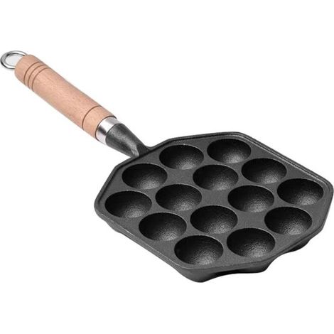 Allecto Plus – Takoyaki-Pfanne für Oktopusbällchen – 14 Mulden – Antihaftbeschichtetes Gusseisen – Inklusive verschiedener Optionen für Æbleskiver und Pfannkuchen – Für den Hausgebrauch