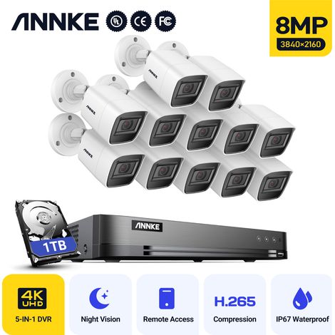 ANNKE 8MP Ultra HD Waterproof Night Vision 16CH H.265+ 8MP 5-in-1 (TVI/AHD/CVI/CVBS/IPC) Video Recorder Security CCTV Kit 12Cameras -1TB HDD (1/5)