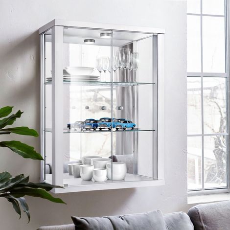K-Möbel Vitrine Murale Blanc 80x60x25cm Miroir LED ESG Germany