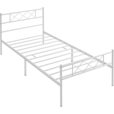 Homevive Marco de Cama Individual Cama de Metal para Adultos Gran Espacio en Lamas Moderno blanco/90x200cm (1/5)