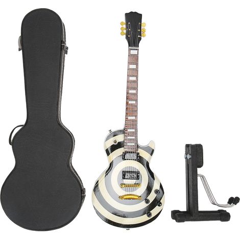 Maquette de guitare électrique Miniature Bois de tilleul Noir et blanc 25cm avec support et étui de rangement pour collection (1/5)