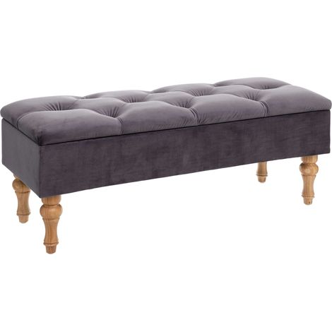 Mueble Banco Baúl Atelier Estilo Industrial con 1 Puerta y Patas en Terciopelo en Color Gris y Roble Claro 102x41x38 cm (1/7)