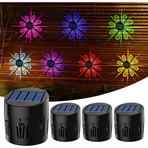 Dekorative Solarleuchten für den Außenbereich für Zaun, Terrasse, Garten, Treppe, Einfahrt, Hof - 7 wechselnde Farben (4er-Set) - Wasserdicht - Schattenbeleuchtung für Wand, Terrasse, Treppe, Hof, Ein (1/5)
