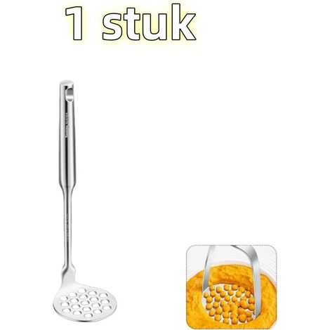 stainless steel kitchen potato masher measuring 25 x 8 x 8 cm with an ergonomic silver handle (1/5)