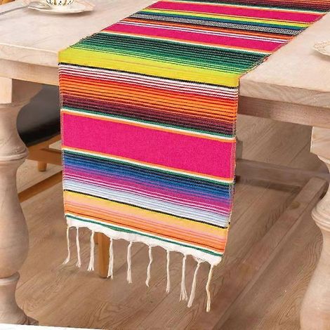 Lot de 2 couvertures en coton à franges. décor mexicain (rouge). 14 x 84 pouces
