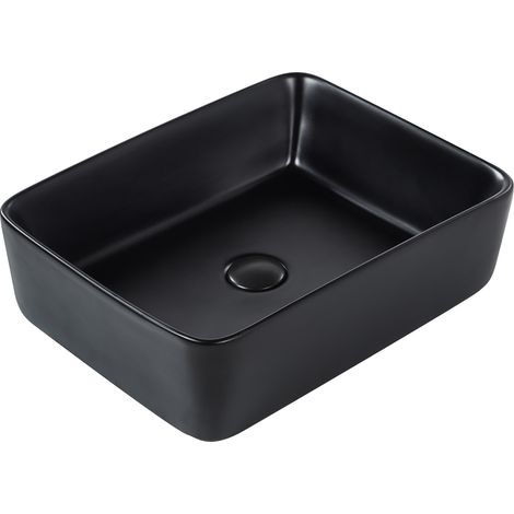 Lavabo de encimera baño cerámica rectangular negro mate 49 x 38 cm Travesia