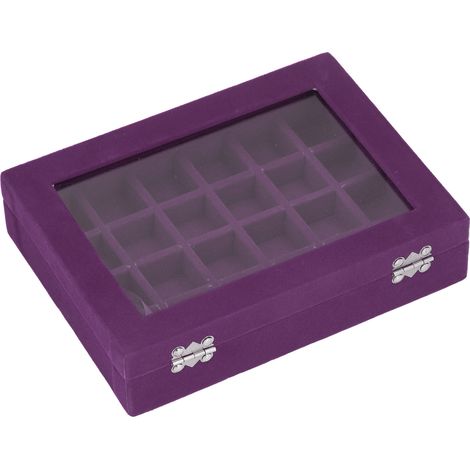 Boîte à bijoux velours 24 cases avec cadenas - Rangement organisé pour colliers, bagues et boucles d'oreilles (Couleur Violet) (1/5)