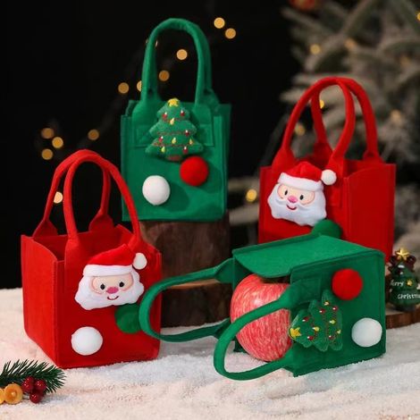 Sachets cadeaux de Noël avec cordon de serrage, lot de 4, sachets pour emballer des friandises de Noël, sachets cadeaux pour les fêtes de Noël, sachets à bonbons avec nœuds (1/5)