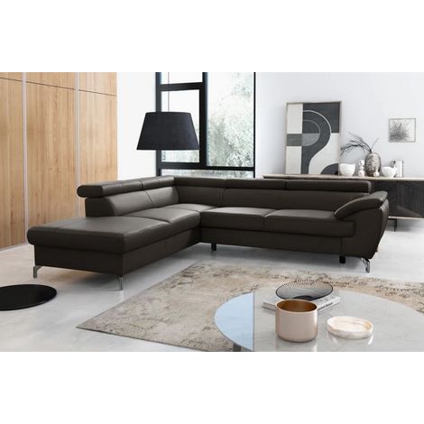 - Canapé d'angle convertible en cuir italien de luxe 5/6 places FINLANDE avec coffre, chocolat, angle gauche (1/5)