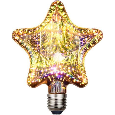 Lampadina LED a effetto fuoco, attacco E27 4W, stile vintage Edison, con filamento LED decorativo e vetro argentato effetto 3D per feste di Natale e decorazioni stellari, AC85-240V (Stella, 1 pz) (1/5)