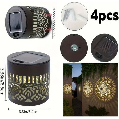 Lot de 4 appliques murales solaires extérieures IP65, avec détecteur de mouvement, pour balcon et terrasse, projecteur à lumière creuse. (1/4)