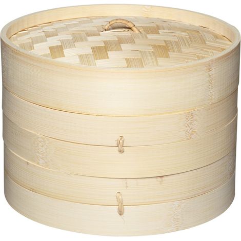 Panier à Vapeur en Bambou - 2 Niveaux avec Couvercle - Pour Cuisinière et Wok - Usage Domestique - 1 Pièce (1/5)