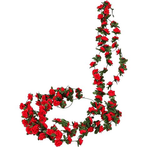 3er Set Künstliche Blumengirlande Rosen Rot 2,45M - Deko für Hochzeit, Garten & Haus (1/5)