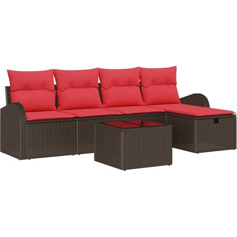 Sofa Set mit Kissen mit Speicher Braun und Rot Poly-Rattan vidaXL