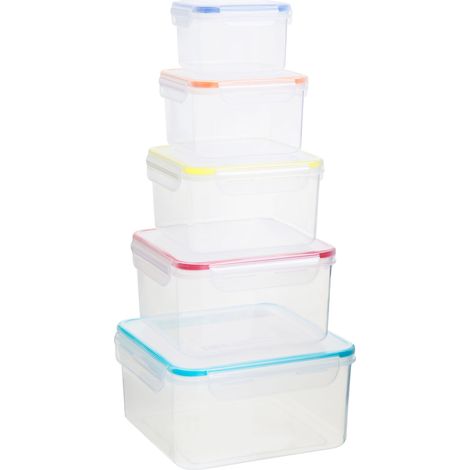 Interiors by Premier Airtight Lids 5Pc Square Food Containers, Veratile Large Storage Containers, Durable Plastic Containers (1/5)