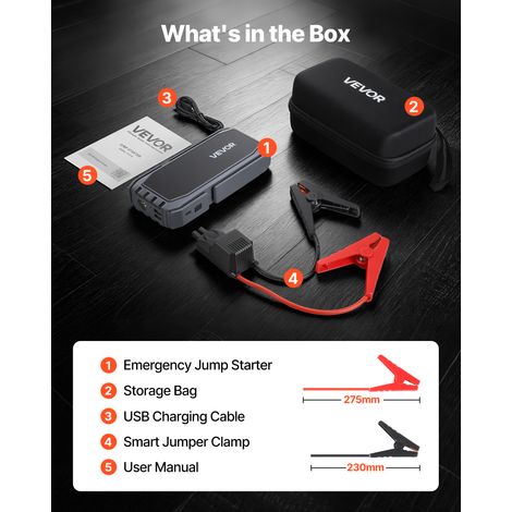 VEVOR Jump Starter, 1500A Peak, Car Jumper Starter Battery Pack, 12V Portable Lithium Battery Booster, Jump Box Power Bank with 3 Modes Flashlight and Jumper Cable, for Up to 6L Gas/4L Diesel Engines (1/4)