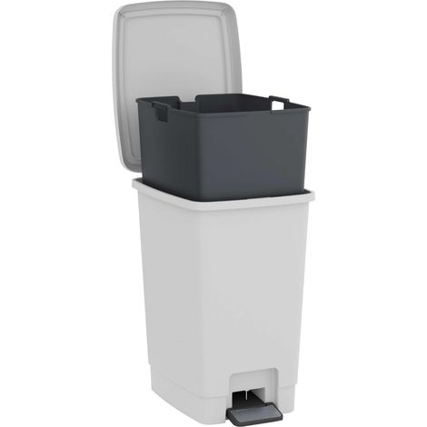 Bucket Bin, poubelle à pédale 30L, seau amovible, blanc cassé (1/5)