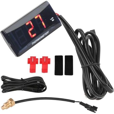 Compteur de température d'eau pour moto, DC 12 V, écran LED universel 0-120 ℃ jauge de température numérique et sonde de température de filetage de 10 mm pour véhicules, motos de course (1/4)