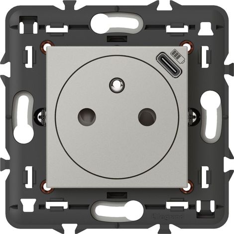 Prise 2P+T Surface avec chargeur USB Type-C Mosaic 2 modules avec support alu LEGRAND 079361L (1/3)