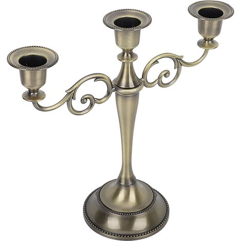 Porte-bougeoir métallique rétro 3 bras bronze brillant pour décoration de mariage et salle à manger