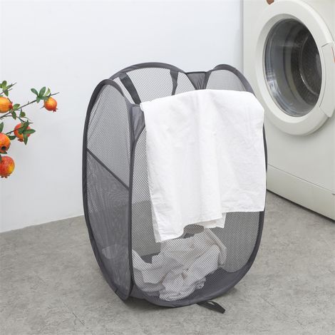 Grand panier à linge pliable gris foncé avec une ouverture carrée panier à linge portable pour la maison. (1/4)