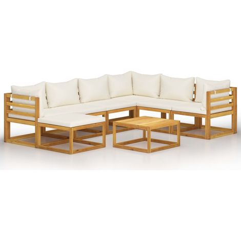 Mobili da giardino mobili da esterno Set di mobili da 8 pezzi con cuscino color crema in legno massello di acacia 020017457