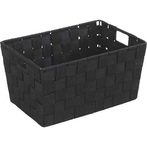 Panier salle de bains format S style plastique tissé, 6,24L, 30x15x20 cm, noir (1/3)