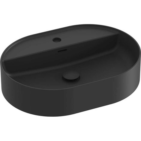 Ravak Ceramic - Vasque à poser 55 x 40 cm, avec trop-plein, trou de robinetterie, noir mat XJX0D155002 (1/4)