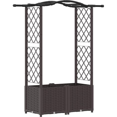 Fioriera da giardino Letto Rialzato con Griglia e Tetto Marrone 125 x 40 x 138 cm PP (1/5)