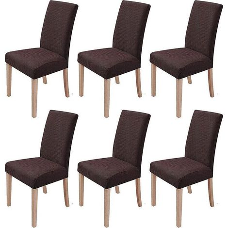 Fundas elásticas para sillas, juego de 6 fundas extraíbles y lavables para comedores modernos, oficinas, banquetes y bodas (marrón oscuro). (1/5)