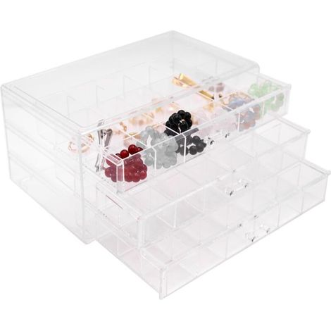 Bardusch-Boîte à bijoux acrylique transparente avec 3 tiroirs, pour boucles d’oreilles, bagues ou colliers (1/5)