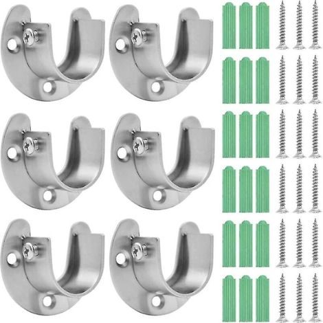 Set mit 6 Edelstahl-Gardinenstangenhalterungen inklusive Schrauben, für Schrank- oder Duschstangen. (1/5)