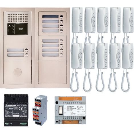 Aiphone – Pack audio avec 10 boutons et 10 postes préprogrammés GTBA10E – Platine de rue encastrée – Alimentation 12V – Pour bâtiments résidentiels (1/2)