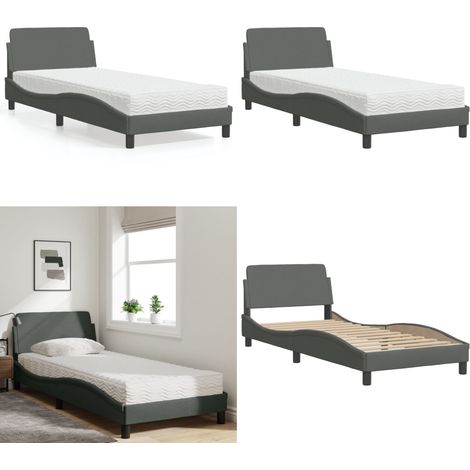 Bett mit Matratze Dunkelgrau 90x200 cm Stoff - Bettsofa - Doppelbett - Boxspringbetten - Lattenrost - Schlafzimmermöbel - Home & Living (1/5)