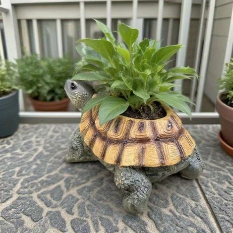 1 pc Pot de plante en résine tortue créative - Style vintage avec trou de drainage pour succulentes et plantes vertes, décoration horticole intérieure/extérieure pour balcon