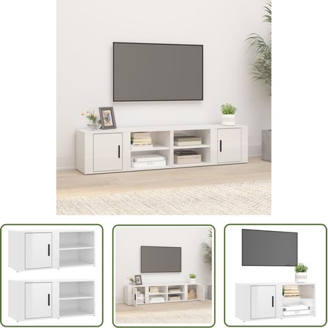 The Living Store Meubles TV 2 pcs Blanc brillant 80x31,5x36 cm Bois d'ingénierie - Meuble Tv - Meuble Téléviseur - Rangement Tv - Support Tv - Meuble Media (1/5)