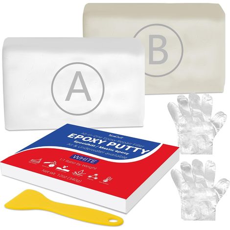 Mastic Epoxy Blanc 340g Pâte à Réparer Bicomposant – Colle Époxy Imperméable Sous L'Eau pour Réparations, Collages, Rebouche, Sculpter, Modélisation sur Métal, Plastique, Pierre, Céramique, Bois (1/5)