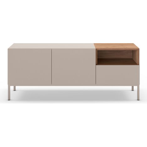 Meuble TV 2 portes 1 tiroir en bois et métal L140cm - Beige - QUENOR (1/5)