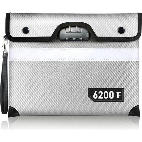 6200°F Fireproof Document Bag with Lock, Upgraded Fire proof Money Bag for Cash with Zipper/Reflective Strip,Water Resistant Fireproof Bags for Documents