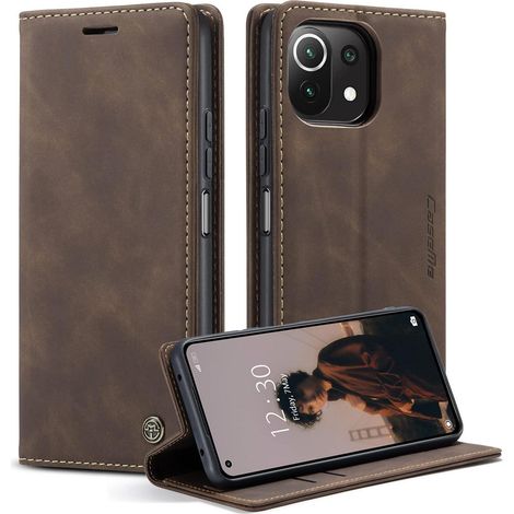CaseMe Xiaomi 11 Lite 5G NE Leder Hülle Flip Magnet Tasche - Kaffee (1/5)