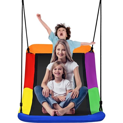 COSTWAY Altalena da Giardino per Bambini, Con Telaio in Metallo, Regolabile in Altezza, Carico Fino a 150 kg, Ideale per Parco, Parco Giochi, Cortile, 80 x 150 cm (Multicolore)