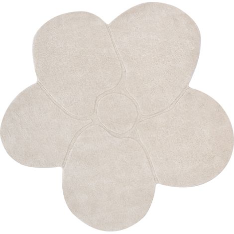 Alfombra de lana decorativa con forma de flor 140 x 140 cm beige claro Kokkini