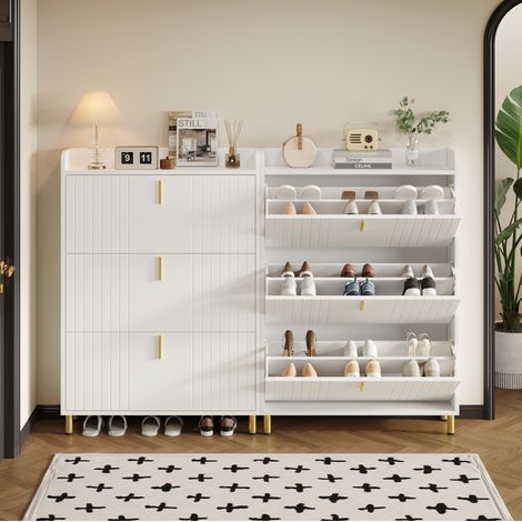 Zapatero (80x23x123.5 cm), diseño moderno, estantes ajustables, MDF, blanco (1/5)