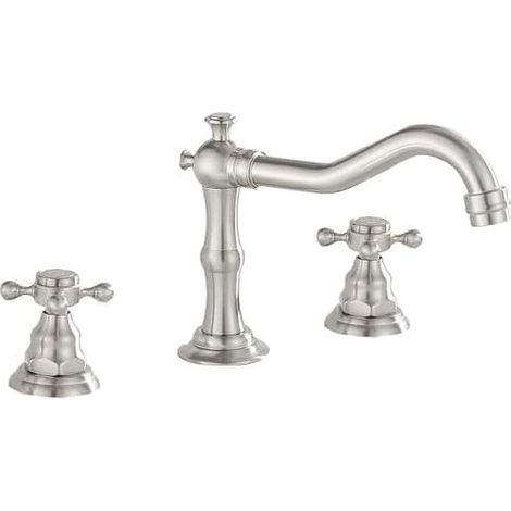 Mitigeur de lavabo trois trous style vintage à double poignée, robinet large pour vasque de salle de bains, installation murale 8 pouces compatible baignoire, structure à trois orifices avec double co (1/5)